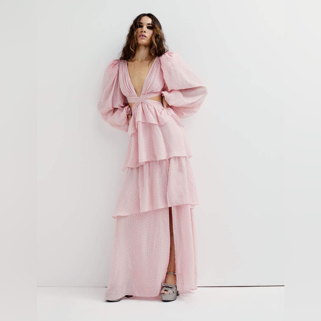 For Love And Lemons Xs Chantal Long Sleeve Maxi Dress